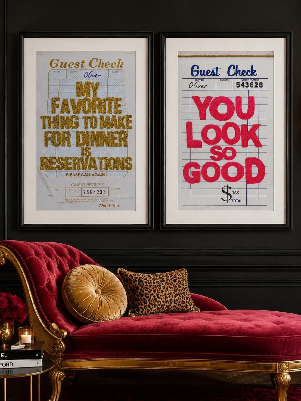 Check, Please… Gold & Pink Check Typography Wall Art Print |Set of 2 8x10 Prints